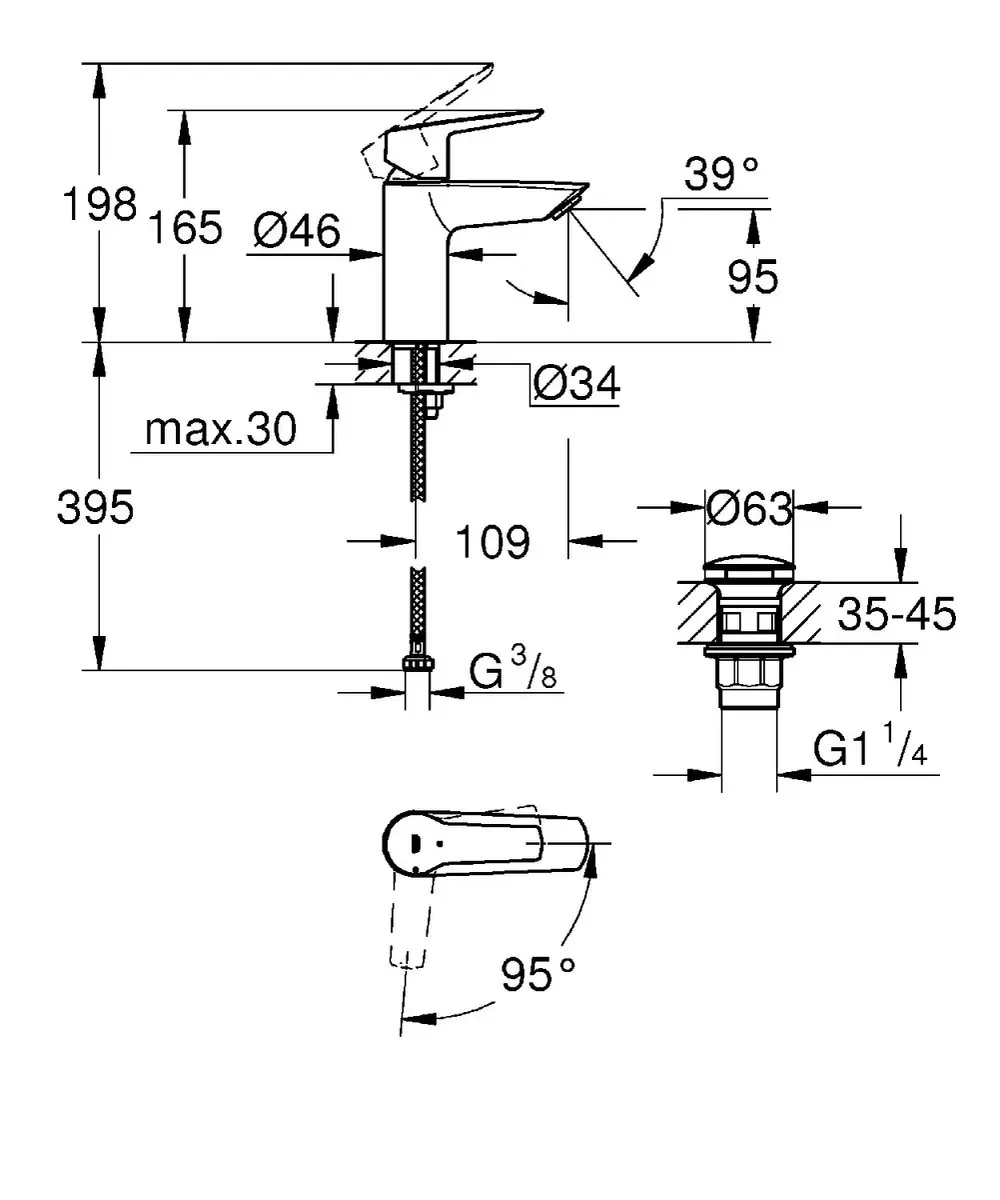 GROHE Start Wastafelkraan 235512432 - Mat Zwart - afbeelding 2 van 6