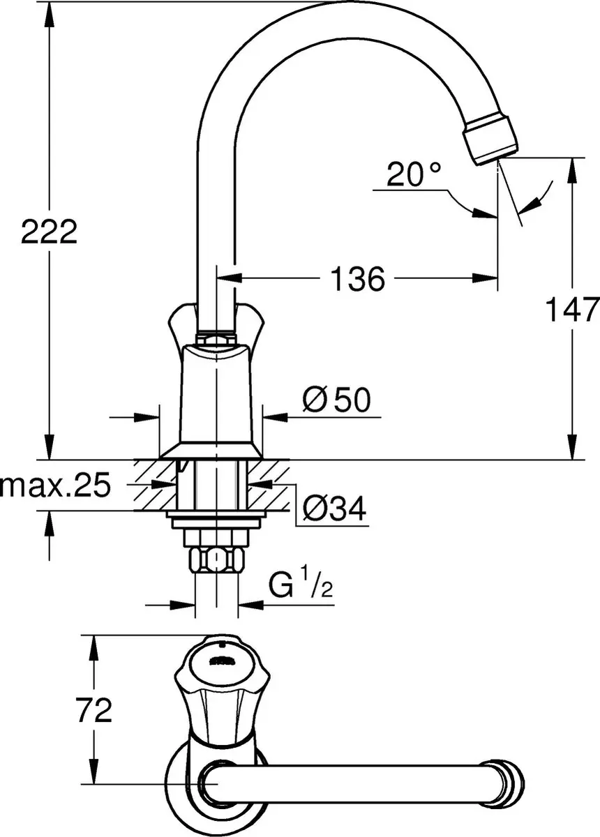 Grohe Costa L Fonteinkraan 20393001 - Chroom - afbeelding 3 van 4