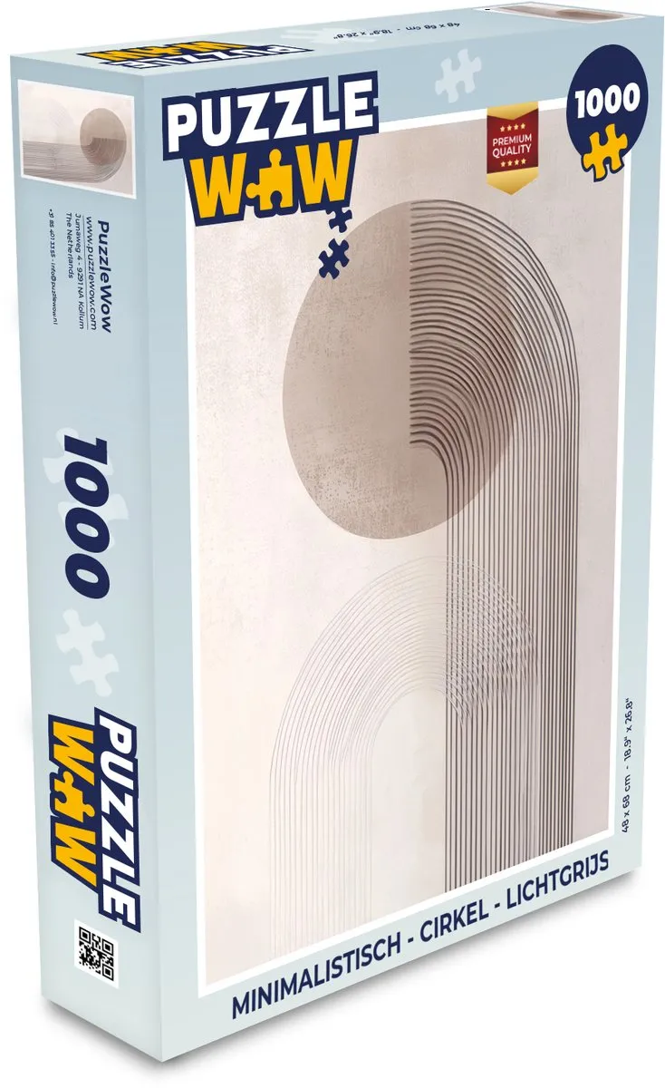 PuzzleWow Minimalistisch Cirkel Legpuzzel 1000 Stuks - Lichtgrijs
