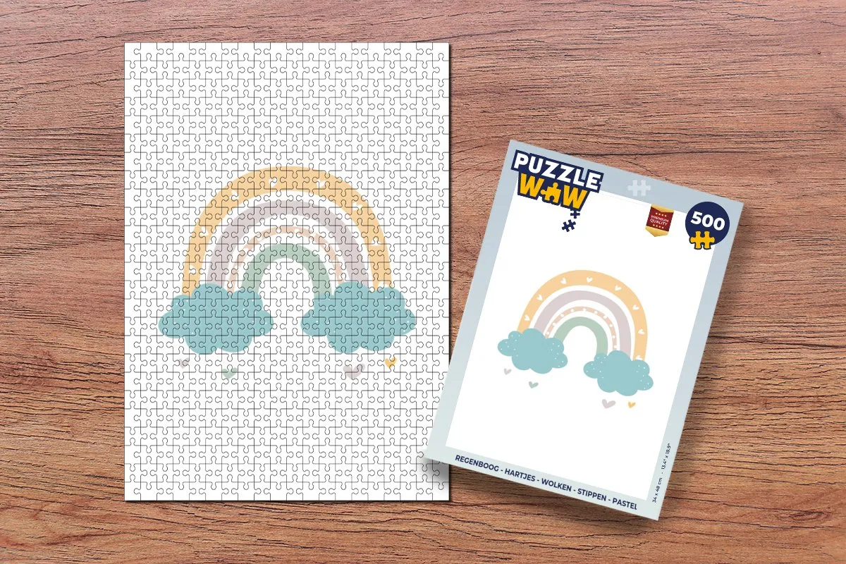 PuzzleWow Regenboog Hartjes Wolken Stippen Legpuzzel 500 Stuks - Multicolor