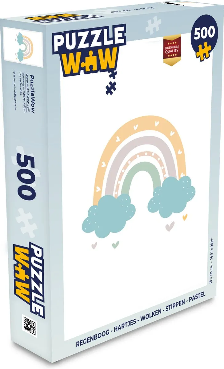 PuzzleWow Regenboog Hartjes Wolken Stippen Legpuzzel 500 Stuks - Multicolor