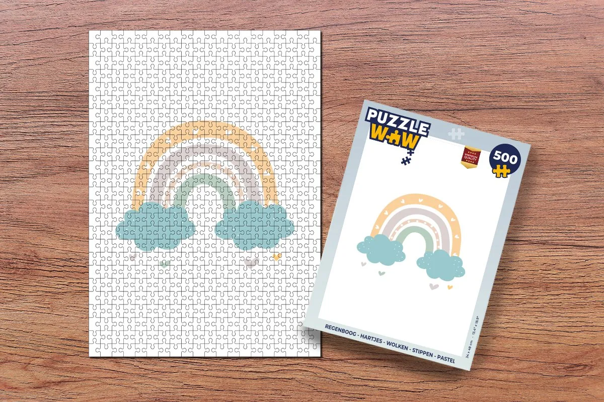 PuzzleWow Regenboog Hartjes Wolken Stippen Legpuzzel 500 Stuks - Multicolor