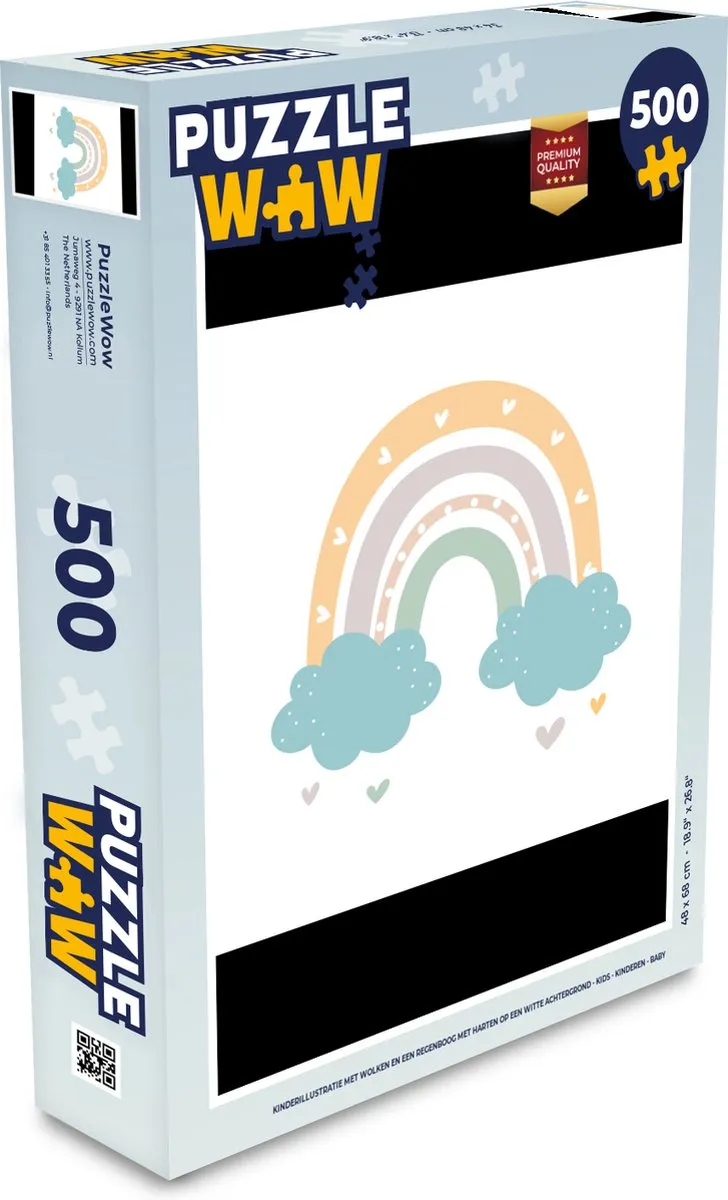 PuzzleWow Regenboog Hartjes Wolken Stippen Legpuzzel 500 Stuks
