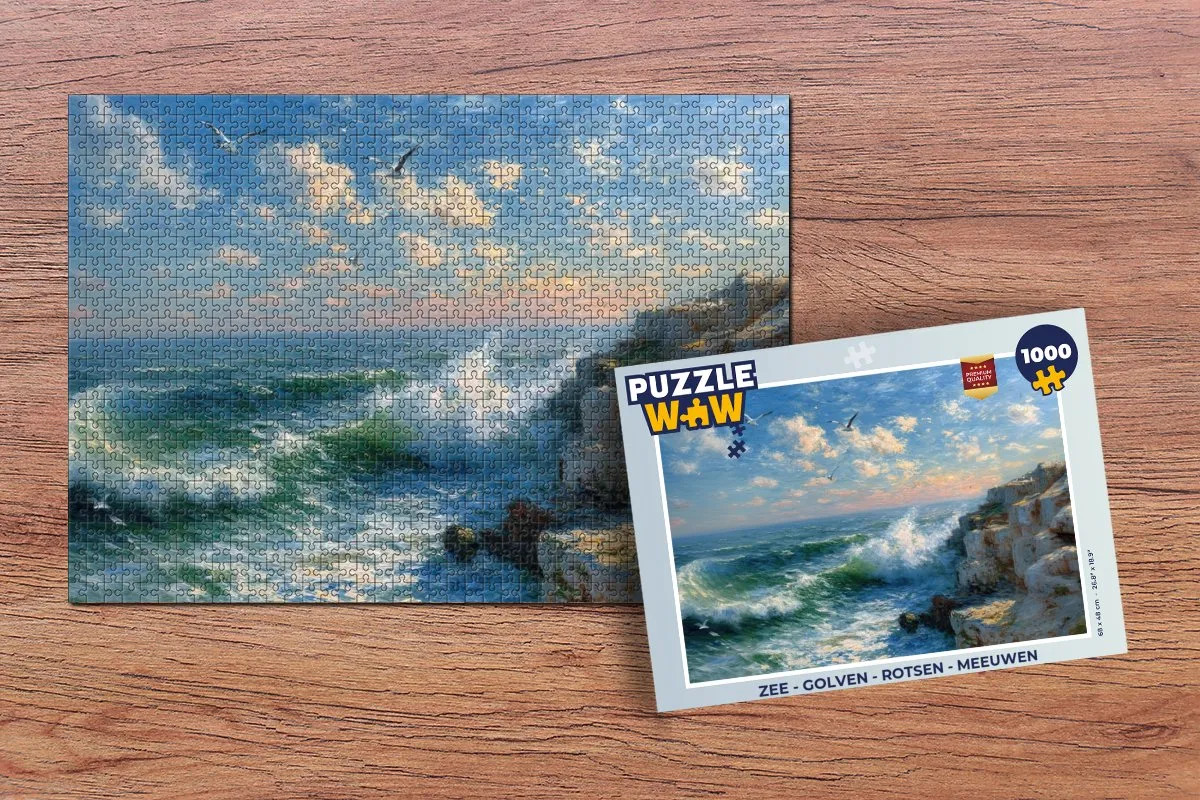 PuzzleWow Legpuzzel 1000 Stuks - Golven/Rotsen/Meeuwen