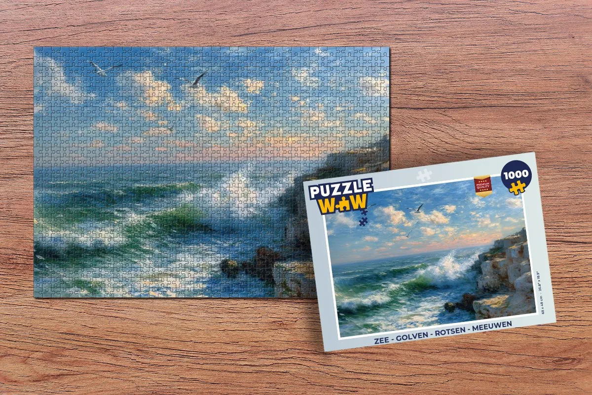 PuzzleWow Legpuzzel 1000 Stuks - Golven/Rotsen/Meeuwen