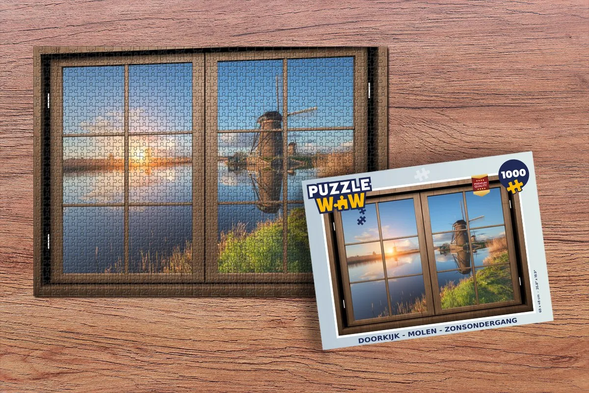 PuzzleWow Doorkijk Molen Zonsondergang Legpuzzel 1000 Stuks - Multicolor