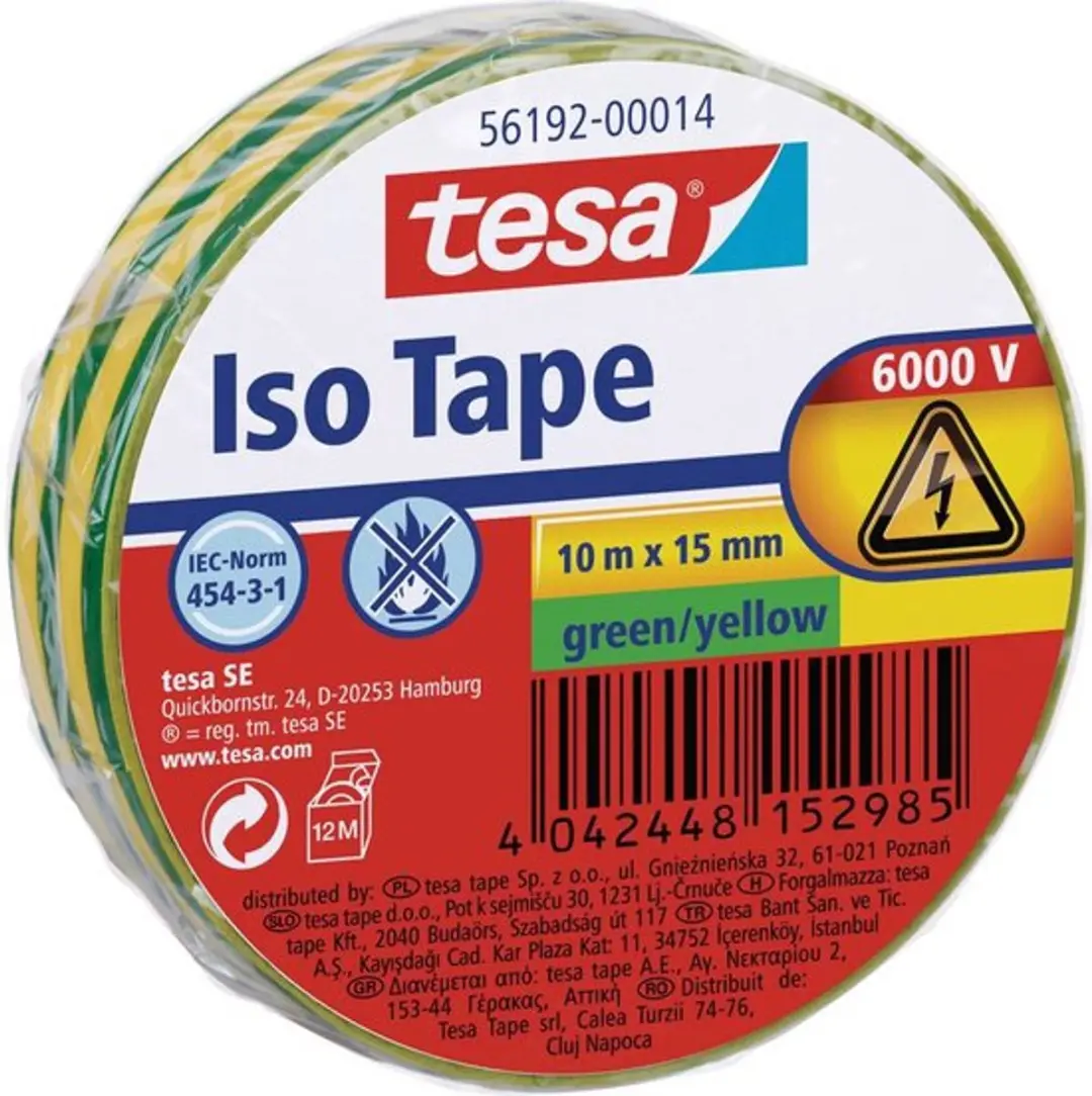 Tesa 56192-00014-22 Isolatietape Groen/Geel 10m x 15mm