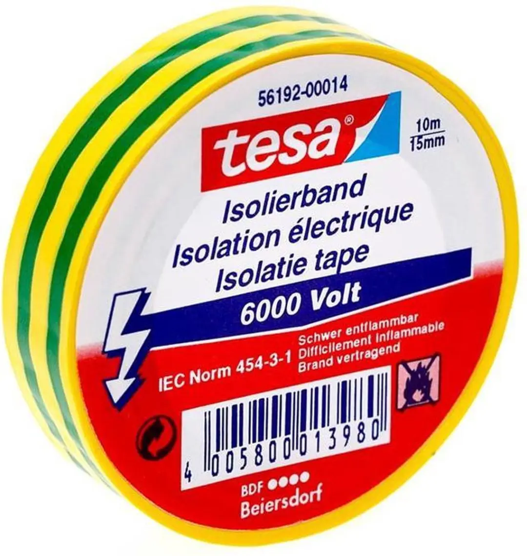 Tesa 56192-00014-22 Isolatietape Groen/Geel 10m x 15mm - afbeelding 4 van 4