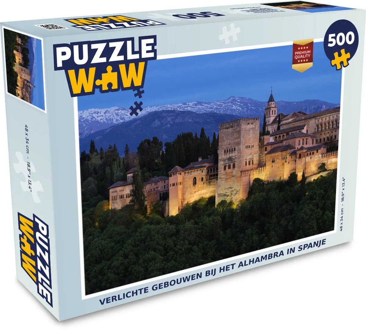 PuzzleWow Verlichte Gebouwen Alhambra Legpuzzel 500 Stuks - Multicolor
