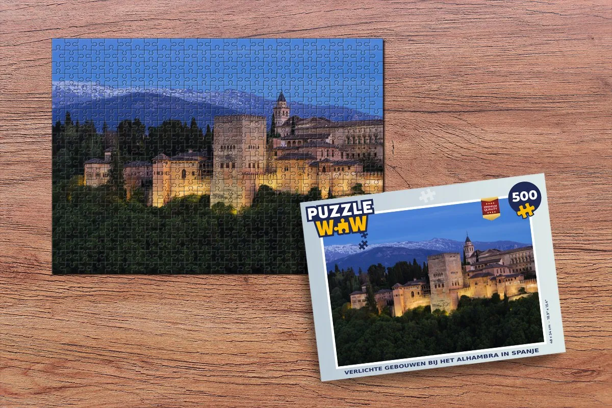 PuzzleWow Verlichte Gebouwen Alhambra Legpuzzel 500 Stuks - Multicolor