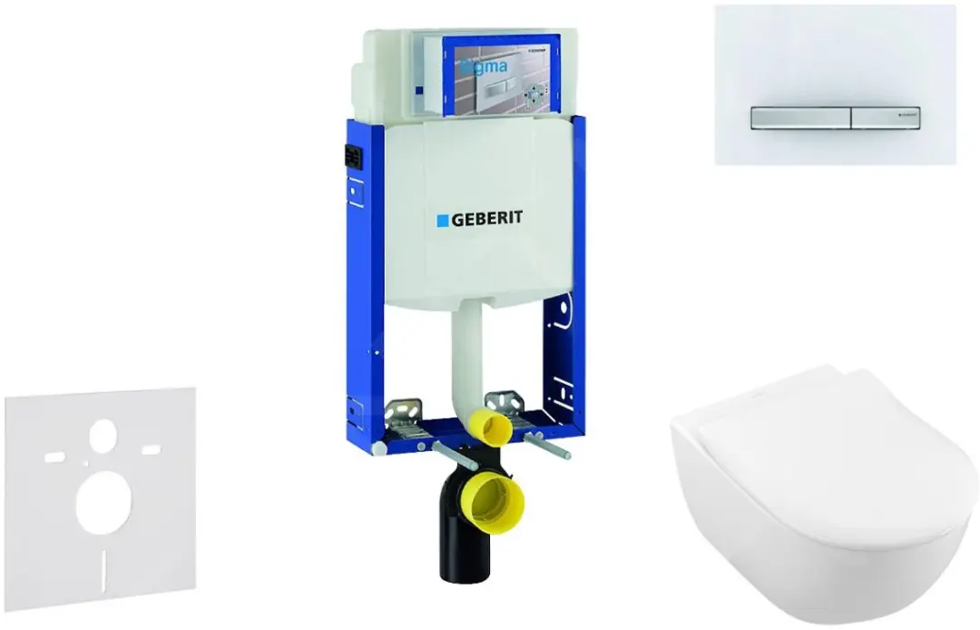 Toiletset met Sigma50 bedieningsplaat, alpine wit + Villeroy Boch hangend toilet