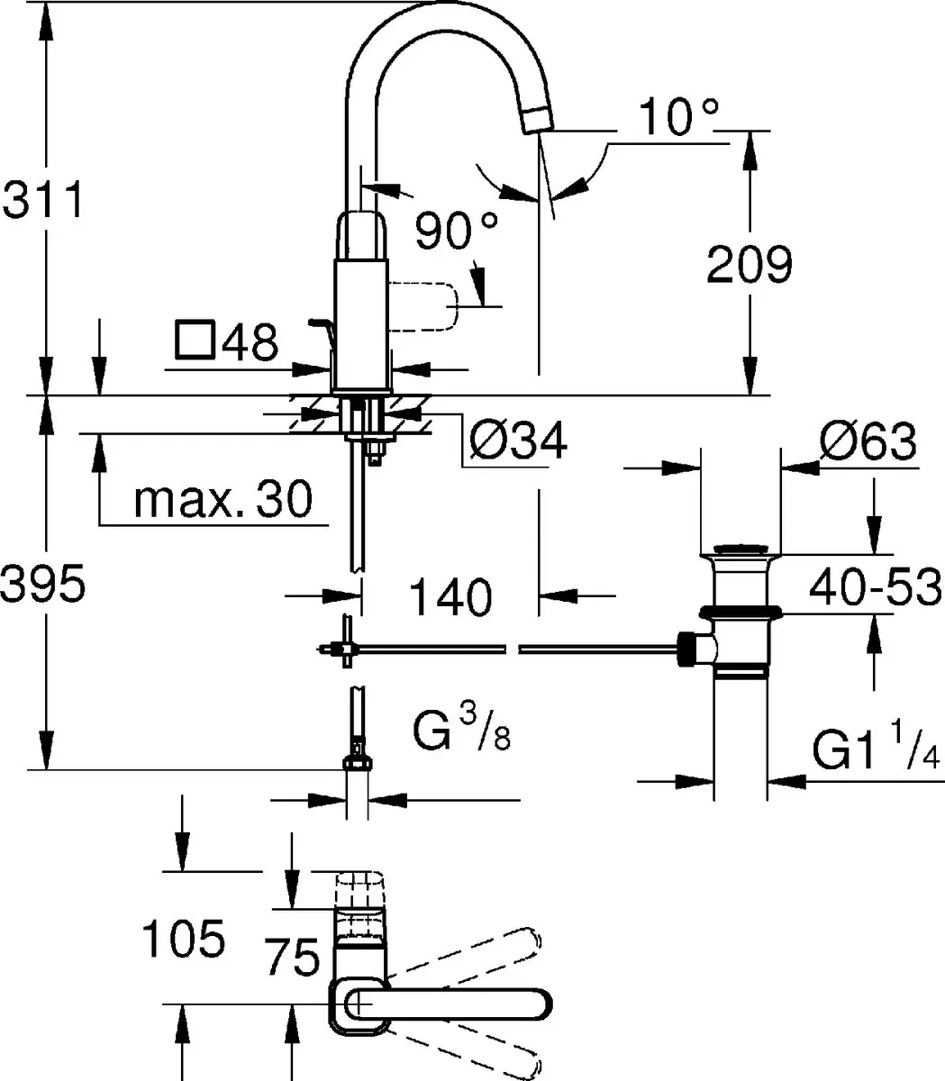 GROHE Dice L-Size 1018710000 Wastafelmengkraan - Chroom - afbeelding 3 van 6