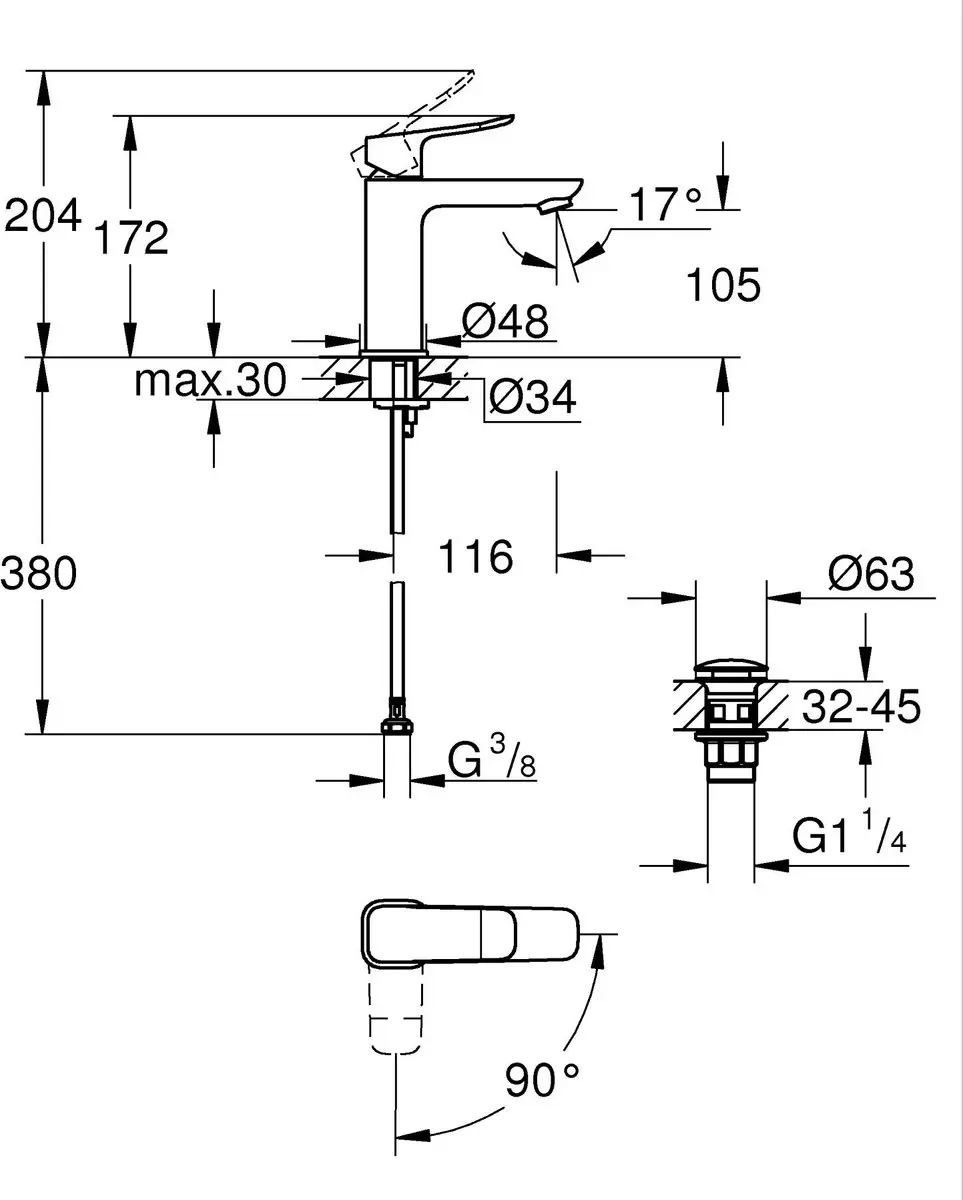Grohe Dice M-Size Wastafelmengkraan 1018360000 - Chroom - afbeelding 2 van 6