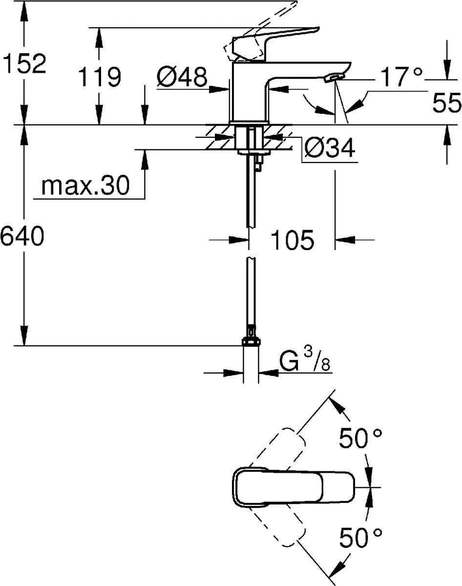 Grohe Dice XS-Size Wastafelmengkraan Chroom - 11L/min - afbeelding 3 van 6