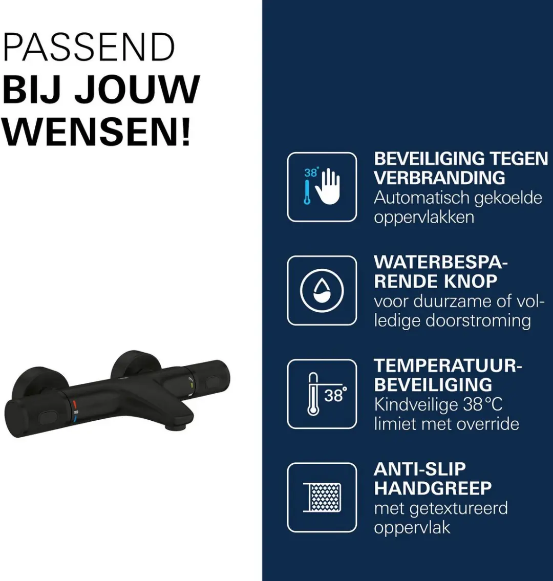 GROHE Precision Feel Thermostaat Badmengkraan 347882430 - Matte Black - afbeelding 5 van 6