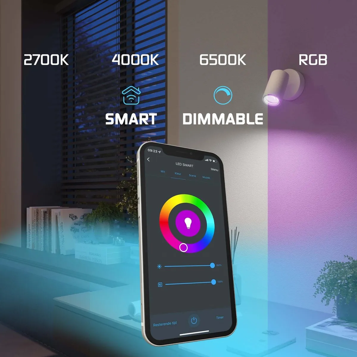 LEDVION SMART LED Plafondspot Wit 4.9W RGB+CCT GU10