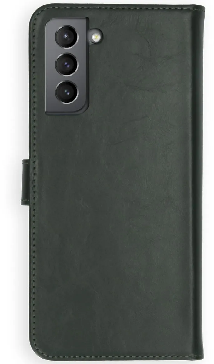 Selencia Hoesje Samsung Galaxy S21 - Groen Lederen Bookcase - 3 Pasjes