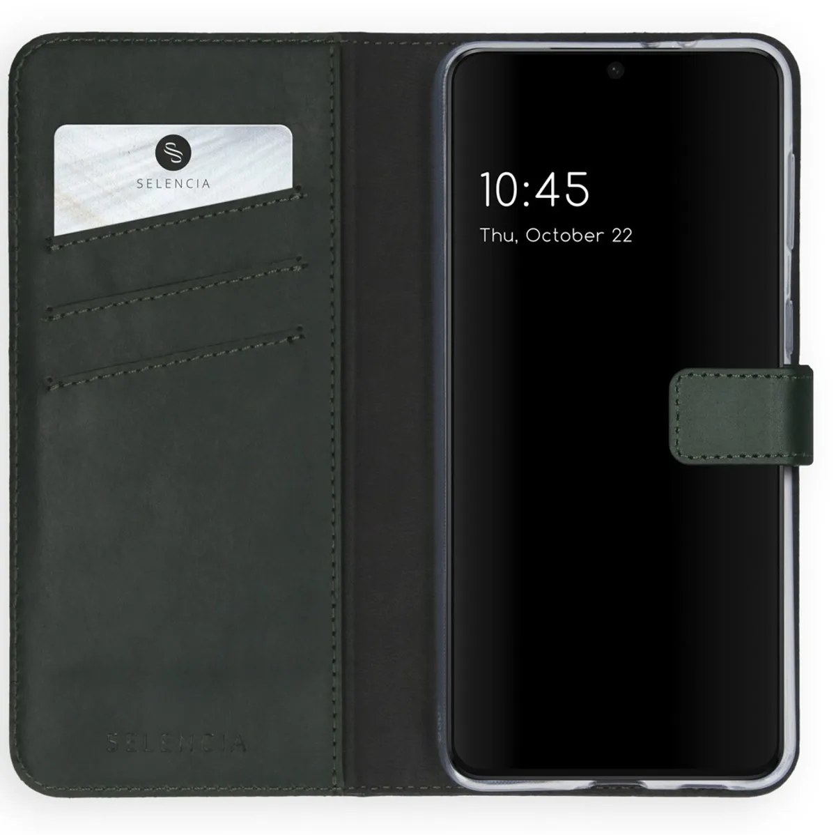 Selencia Hoesje Samsung Galaxy S21 - Groen Lederen Bookcase - 3 Pasjes