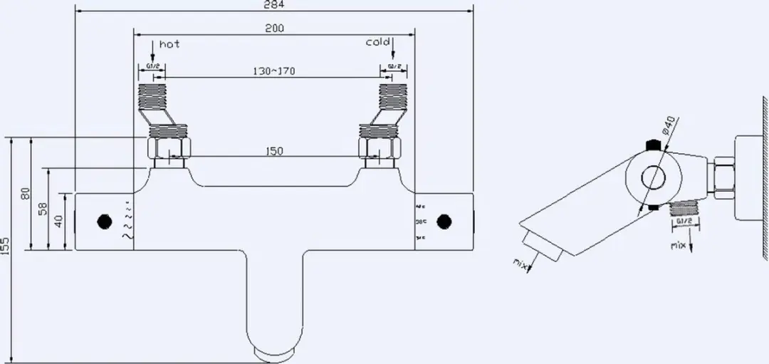 Saqu Essential Thermostatische Badkraan 15cm - Mat Zwart - afbeelding 4 van 4