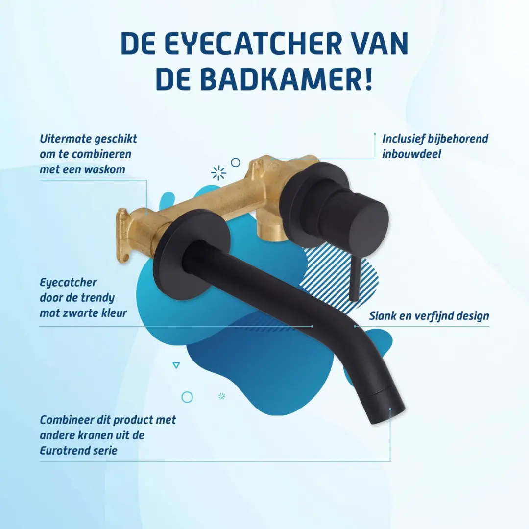 Saqu Eurotrend Inbouw Wastafelkraan Mat Zwart - 10.3L/min - afbeelding 3 van 6