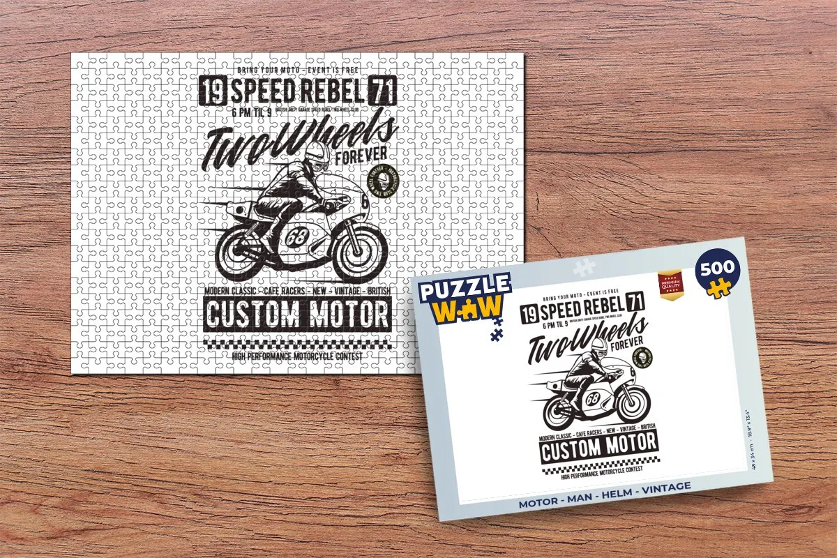 PuzzleWow Motor - Man - Helm Vintage Legpuzzel 500 Stuks - Multicolor