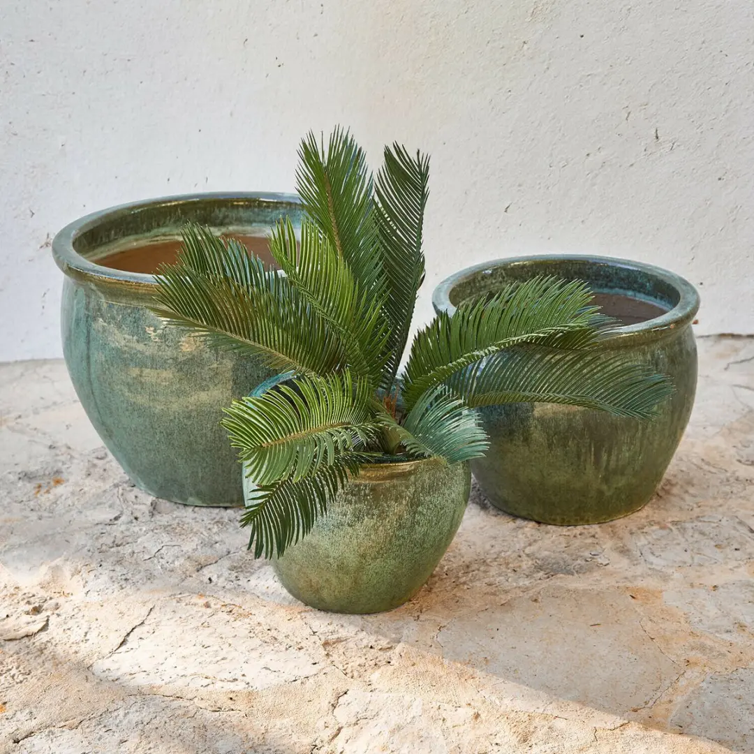 Loberon Mareenah Sierpotten - 3 Stuks 46cm Antiekgroen - afbeelding 2 van 3