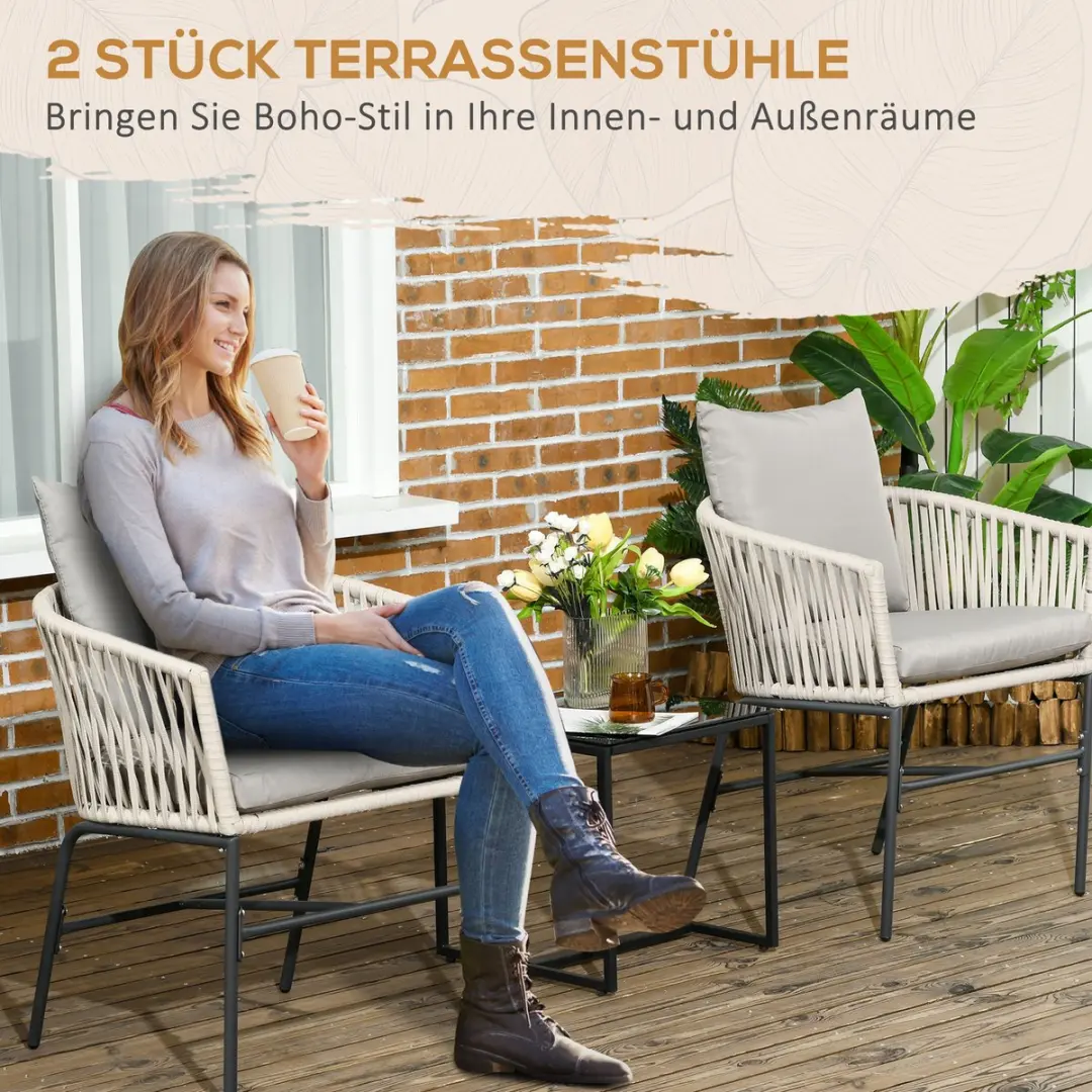 Outsunny Tuinstoel Set 2 Stuks - Beige - afbeelding 5 van 6