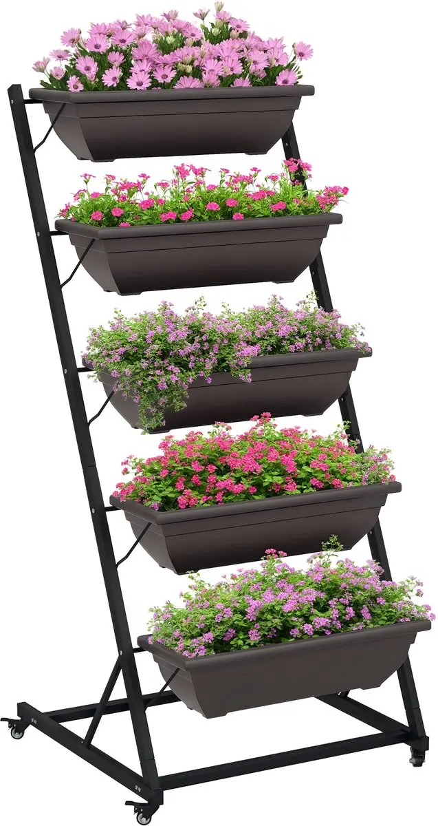 Outsunny Bloemenstandaard-Staal, kunststof-65L x 67B x 145H cm-Koffiebruin