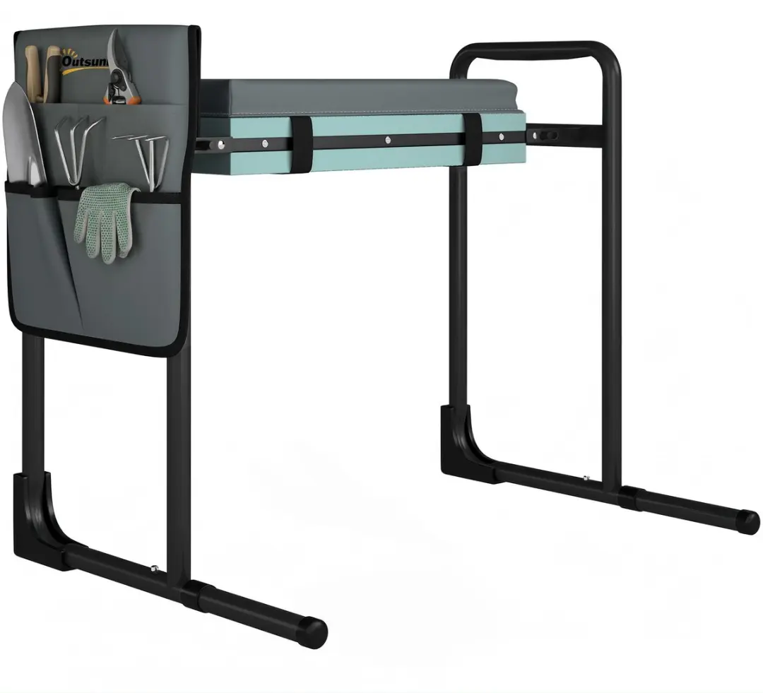 Outsunny Garden Kneeler-Stahl, EVA-60,5L x 29B x 50H cm-Dunkelgrau
