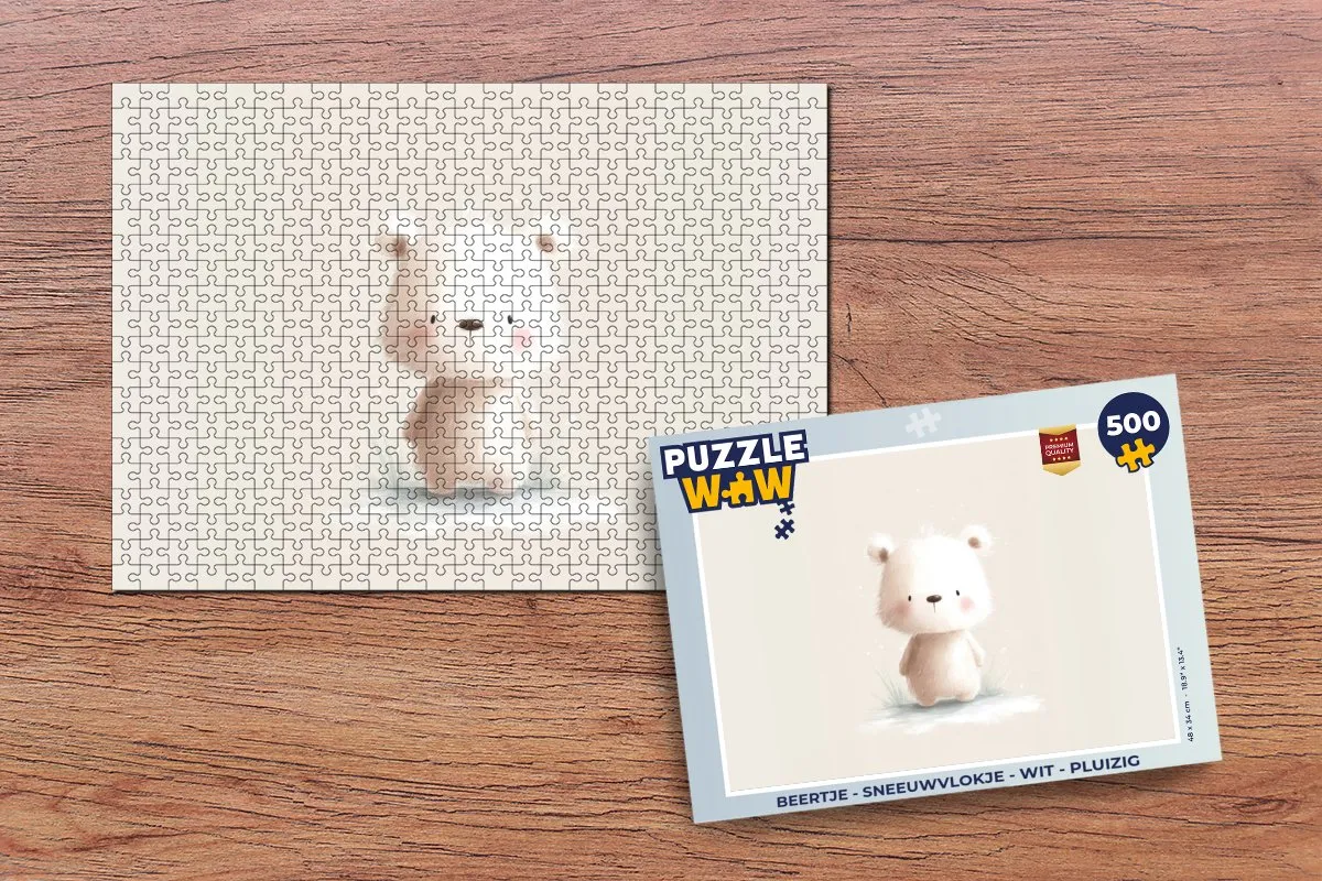 PuzzleWow Beertje Sneeuwvlok Wit Legpuzzel 500 Stuks