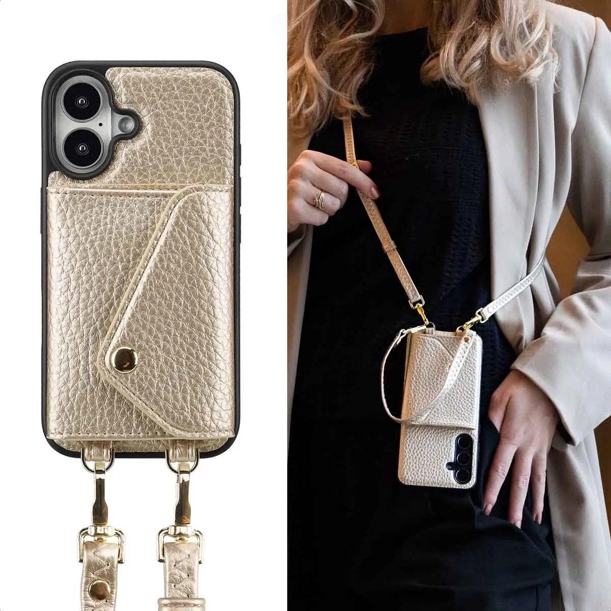 Selencia Sera Koordhoes iPhone 16 - Champagne - 3 Pasjes