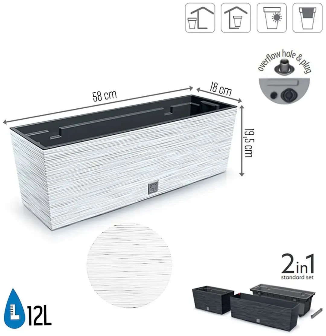 Prosperplast Furu Case Bloembak 58,5cm Wit - afbeelding 3 van 6