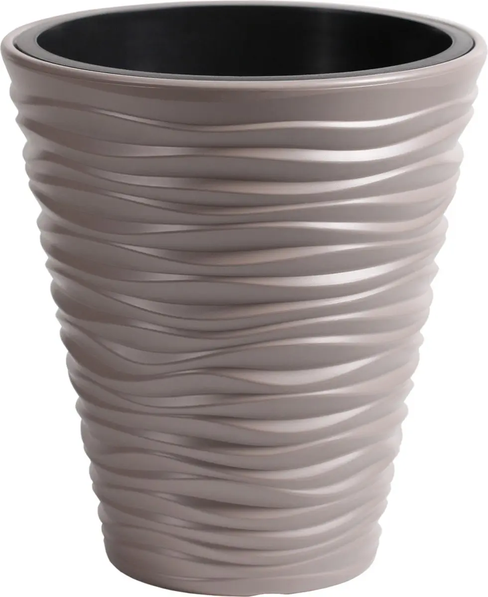 Prosperplast Plantenpot/bloempot Sand Dunes - buiten/binnen - kunststof - beige - D35 x H38 cm - met binnenpot