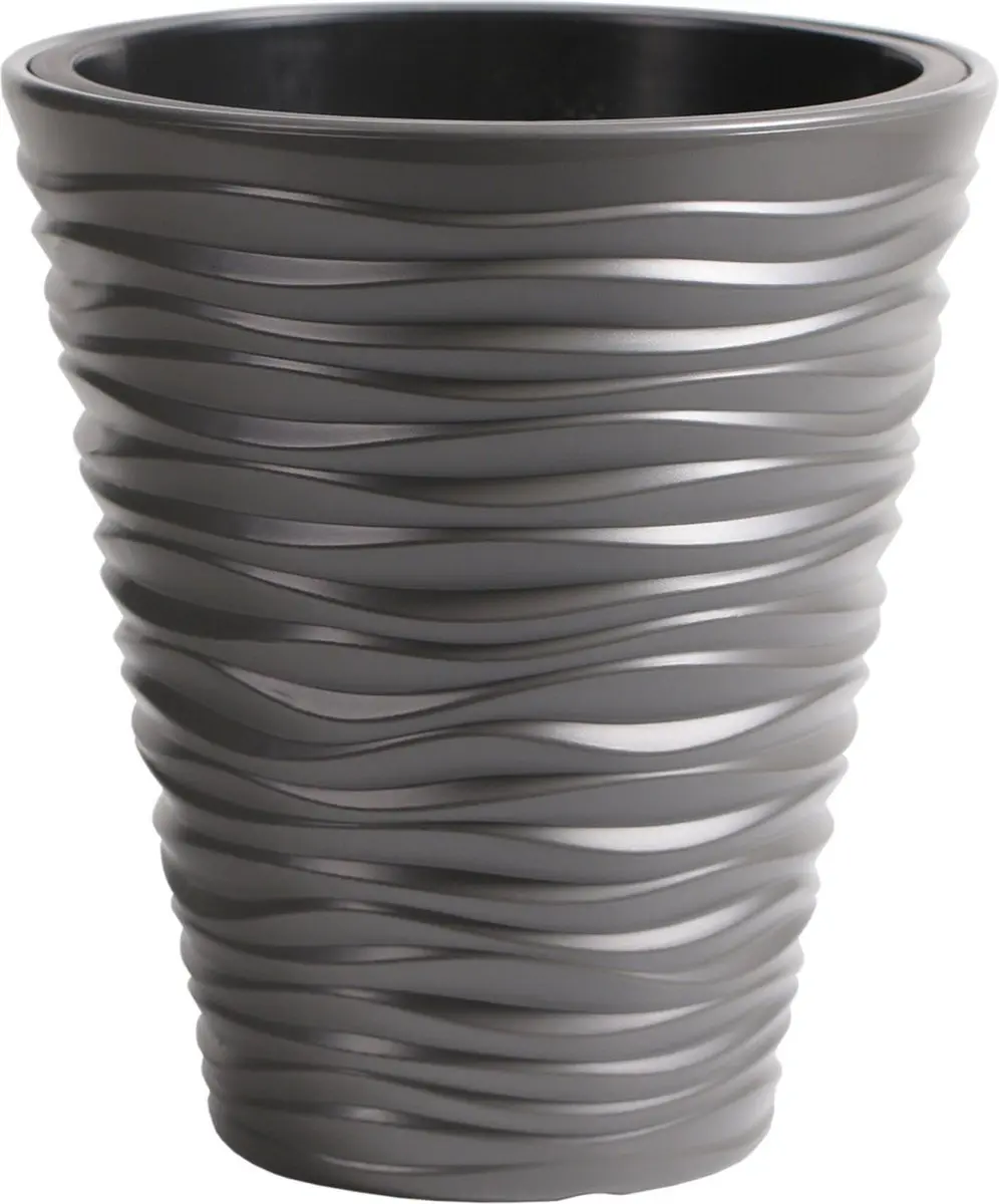 Prosperplast Plantenpot/bloempot Sand Dunes - buiten/binnen - kunststof - steengrijs - D39 x H43 cm - met binnenpot