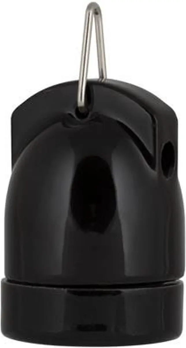 Bailey fitting porselein E27 zwart + haak