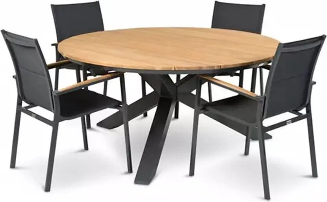 Tierra Outdoor Foxx Teak Diningstoel - Antraciet - afbeelding 3 van 5