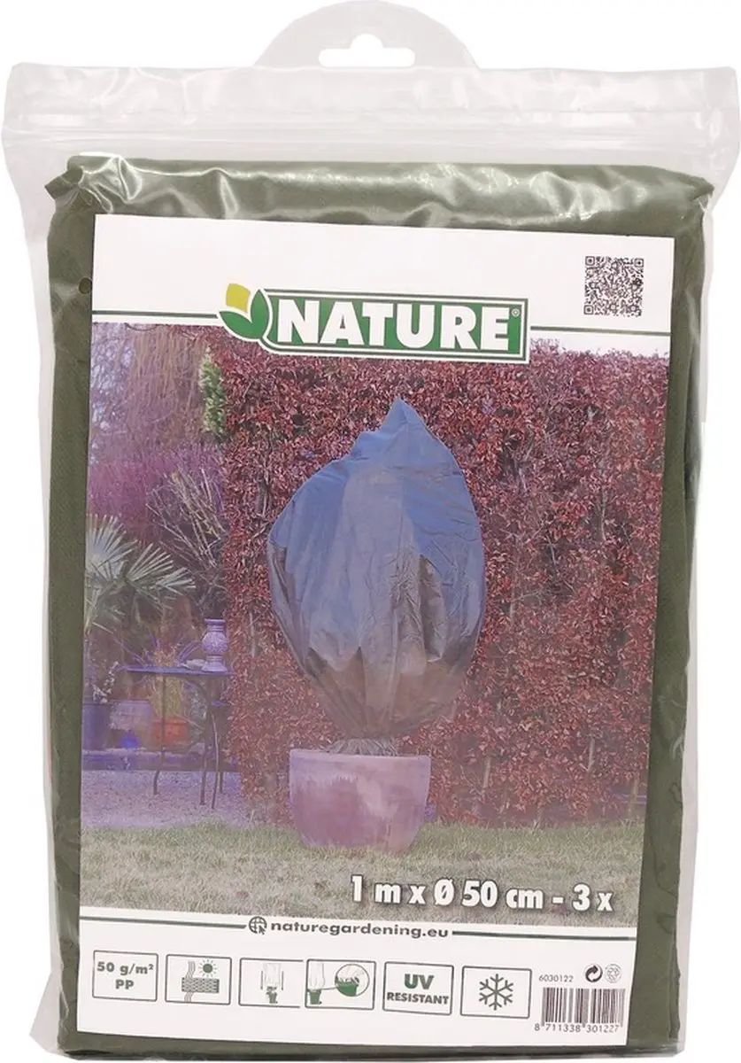 Plantenhoes tegen vorst met aantrekkoord groen H 1 meter x D 50 cm 50 g/m2 set v
