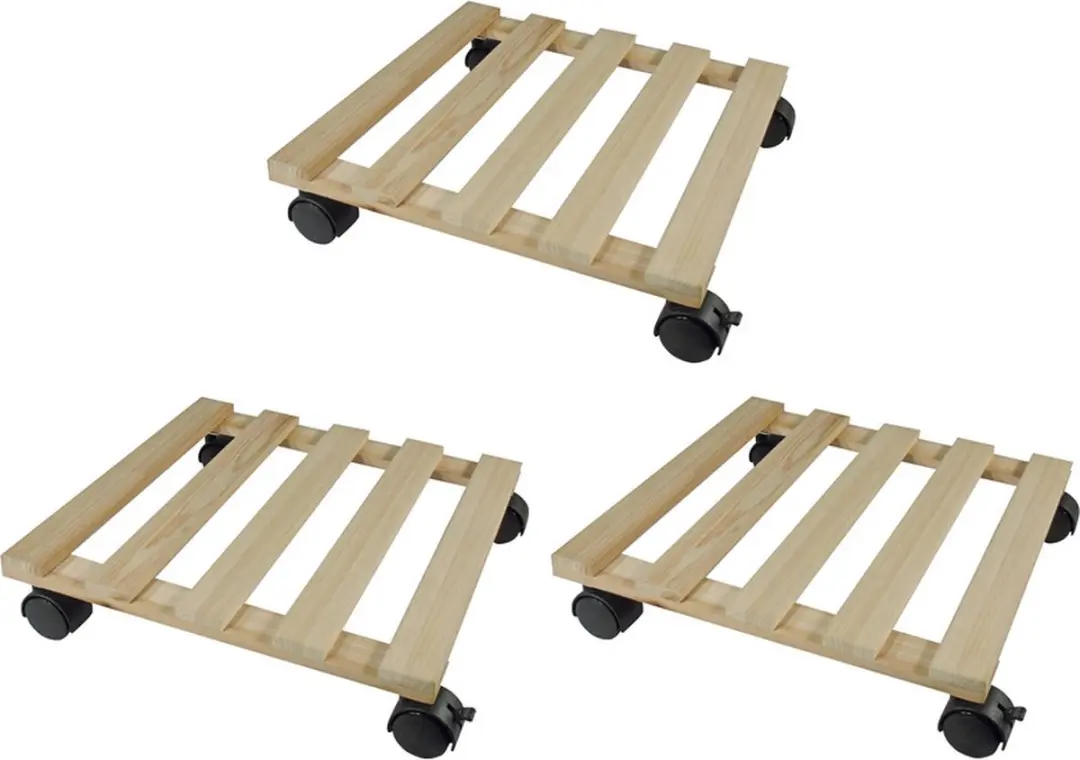3x Vierkante plantentrolley hout 35 cm
