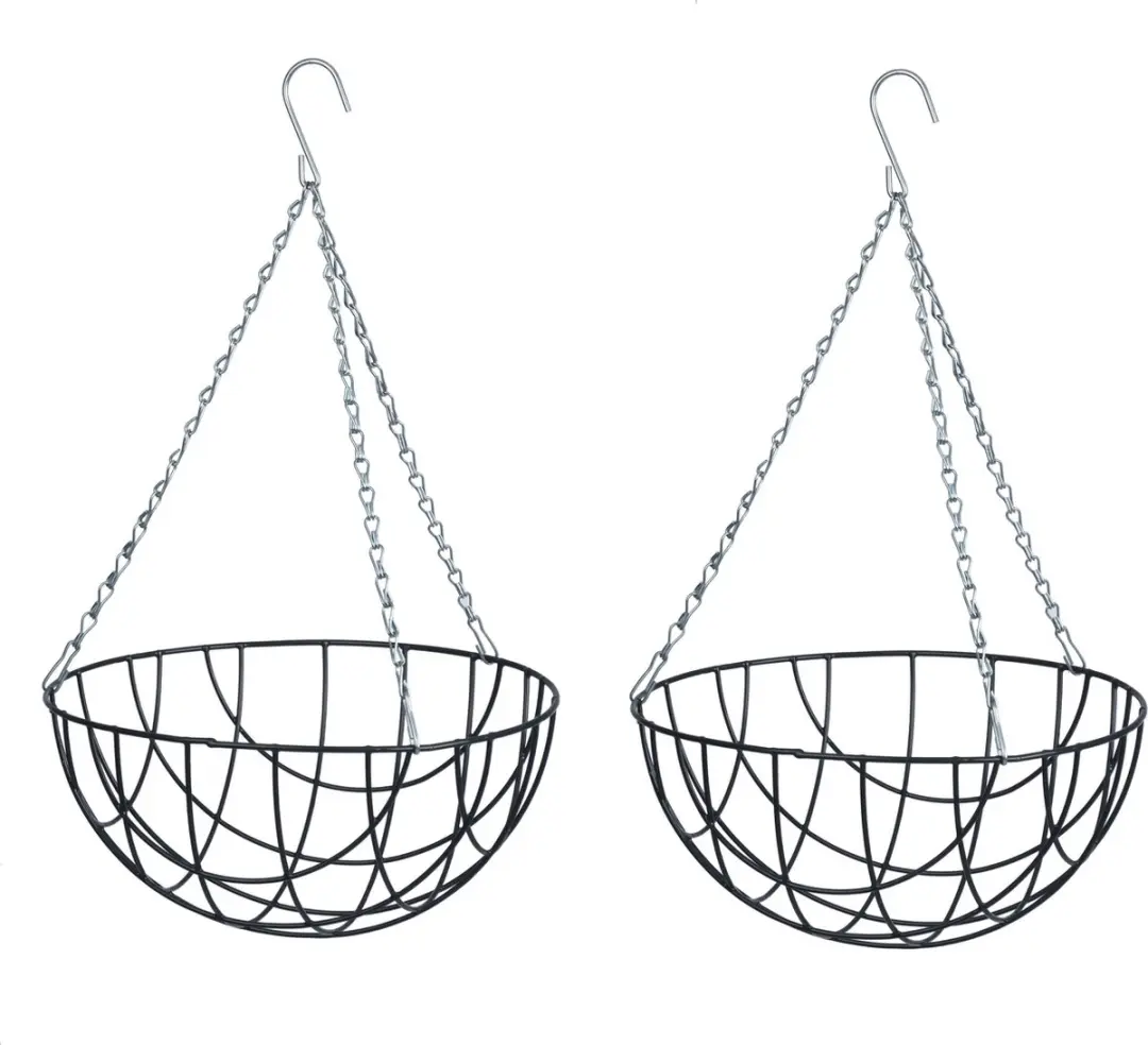 2x stuks hanging basket / plantenbak donkergroen met verchroomde ketting