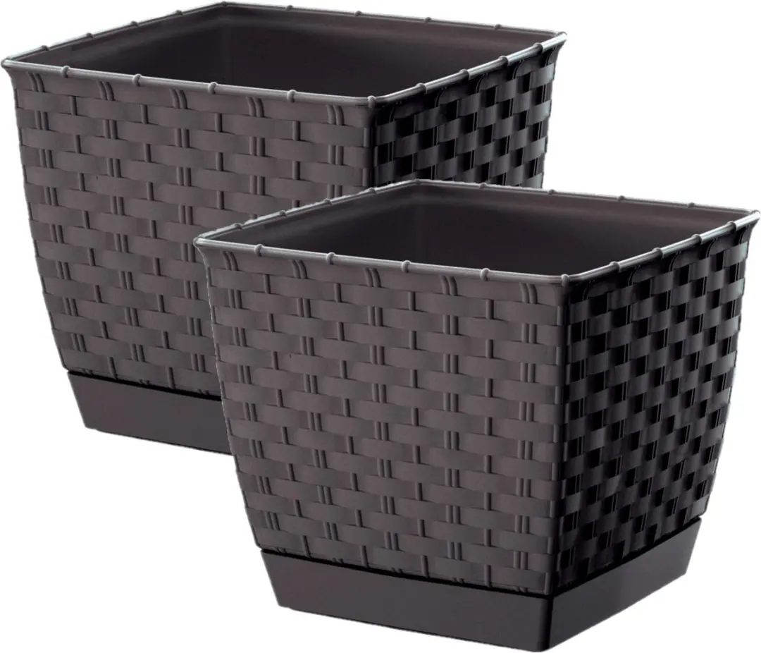 Prosperplast Plantenpot/bloempot - 2x - rotan kunststof - 25 x 22 cm - bruin