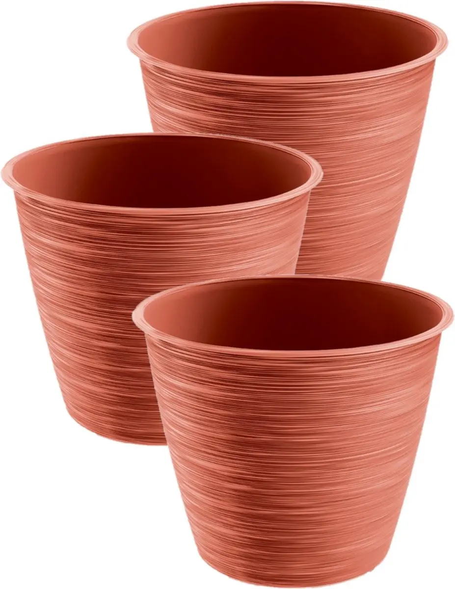 Prosperplast Plantenpot/bloempot Paintstripe - 3x stuks - kunststof - rood - 20 x 24 cm - binnen/buiten