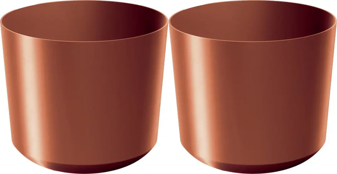 Prosperplast Plantenpot/bloempot Babylon - 2x - kunststof - buiten/binnen - koper - D18 x H18 cm