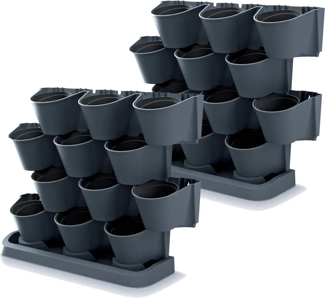 Verticale tuin kunststof plantenpotten - 2x - Staand - Modulair - Antraciet grijs - 67 x 18 x 57 cm - Binnen/buiten