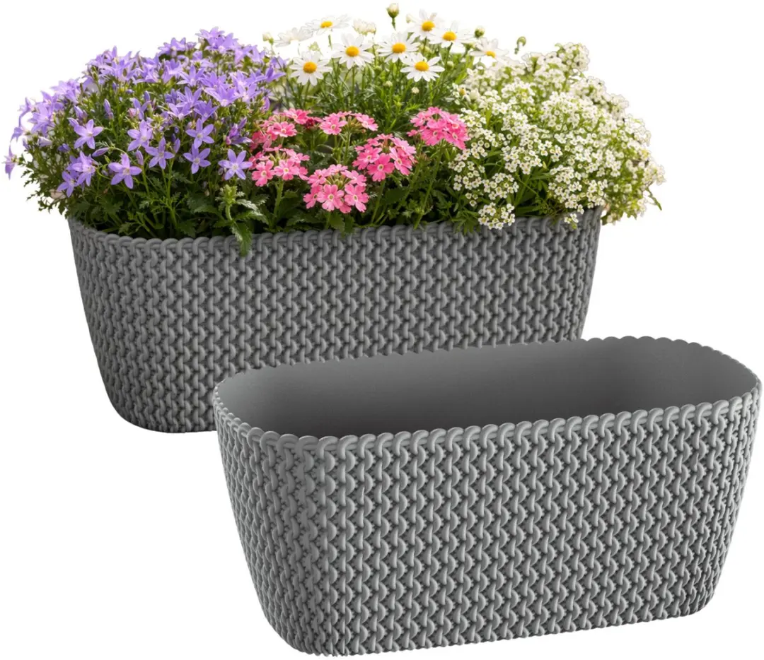 Prosperplast Plantenbak Splofy - 2x - grijs - voor buiten - 30 x 18 x 14 cm - buiten - kunststof