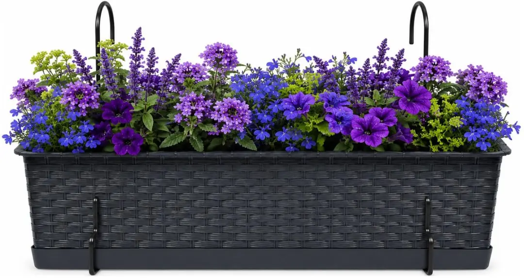 Prosperplast plantenbak Buster - antraciet - rechthoek - met twee ophangbeugels - 40 x 17 x 15 cm - kunststof - bloembakken - potten