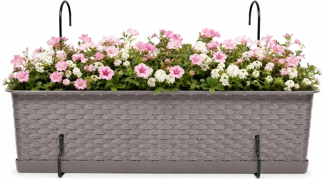 Prosperplast plantenbak Buster - taupe - rechthoek - met twee ophangbeugels - 50 x 17 x 15 cm - kunststof - bloembakken - potten