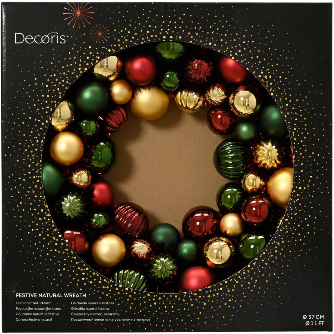 Decoris Kerstkrans Kerstballen 38cm - Multicolor - afbeelding 2 van 5
