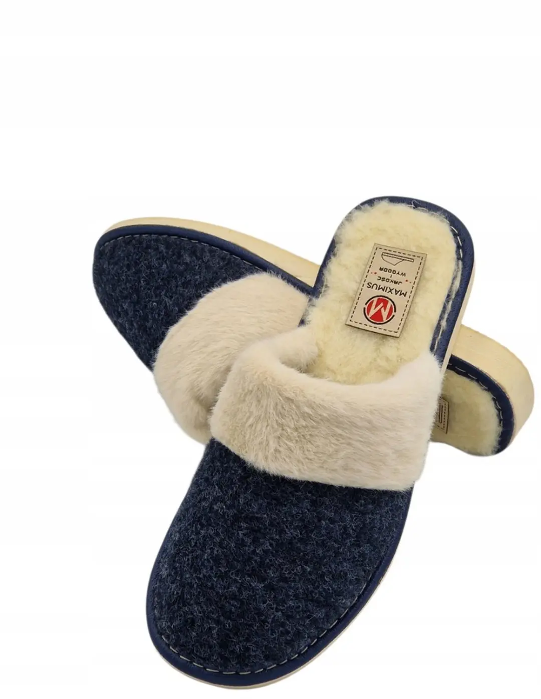Dames Pantoffels Gevoerd Natuurlijk Vilt Marineblauw