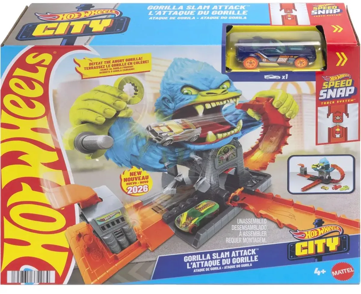 Hot Wheels City Gorilla Aanval Speelset JHL92 - 3 Baandelen - Multicolor