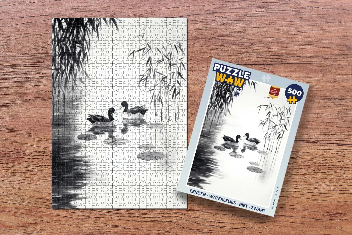 PuzzleWow Legpuzzel Eenden Waterlelies 500 Stuks - Zwart